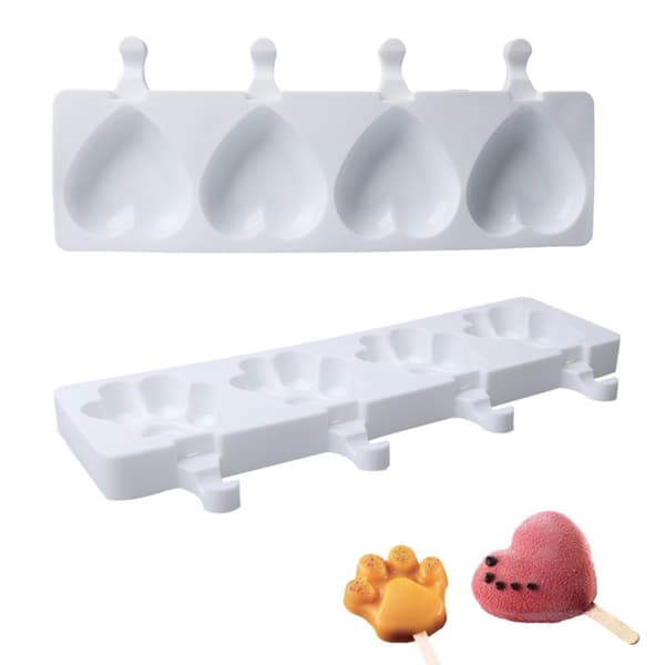 Silikonisform, 4 hulrom, hjerte- og poteform, ispinnform for DIY hjemmelaget kakegelé