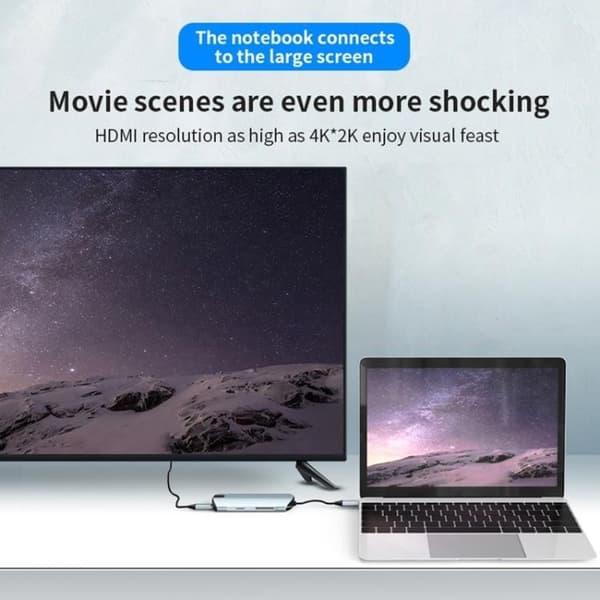 USB-C Hub 3.0 med HDMI, SD/TF-kortlæser, 3 USB-porte, AUX, til Macbook