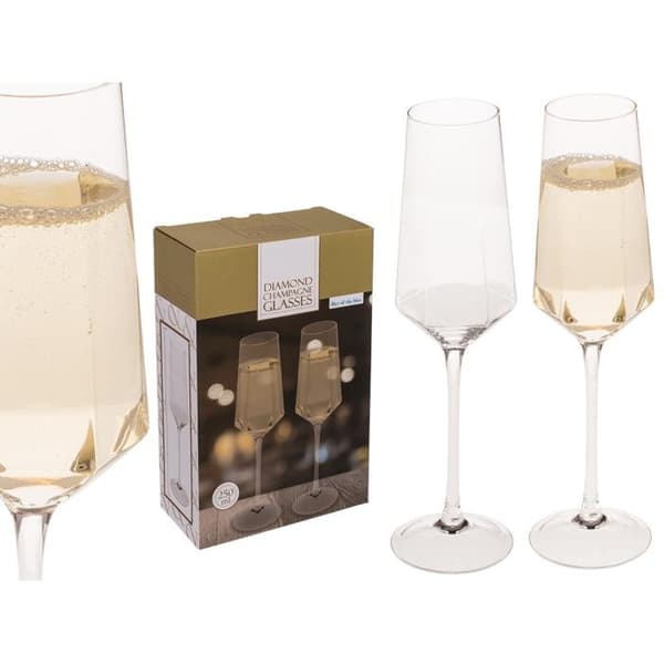 Champagneglas 25cl, Diamantform, 2-pak, Elegant Glas til Festligheder