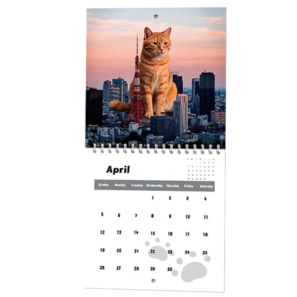 Skrivebordskalender for katteelskere 2026, månedlig påminnelse om helligdager, vertikalt design, hjemmeklasserom