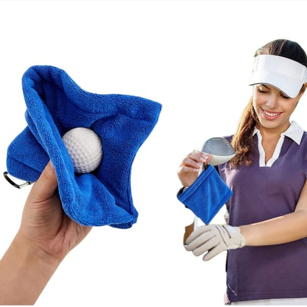 Mikrofiber Golftowel, Blå, Vaffelmønster, Kompakt 14x12 cm, Absorberende til Bolde & Køller