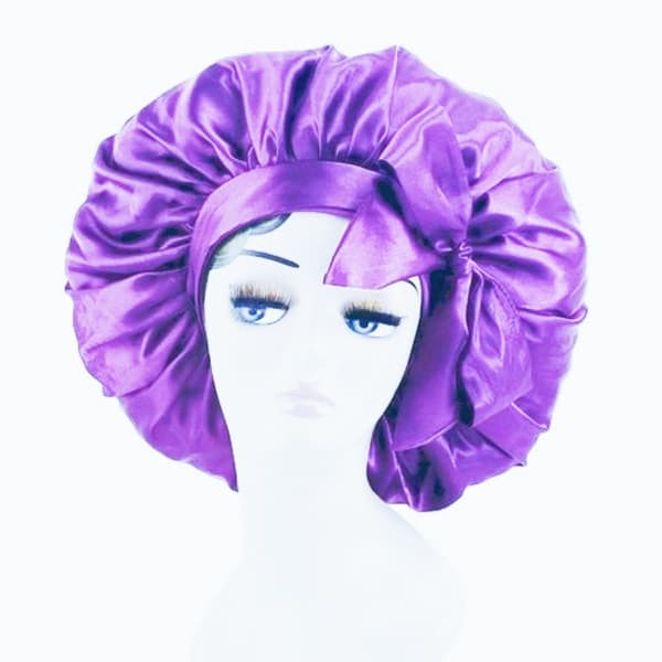 Sidensovluva, lila, mjuk satinmössa för hårskydd, nattsömn Purple