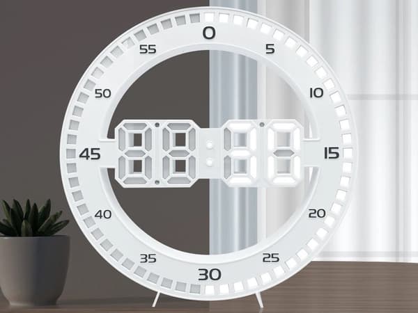 LED Vækkeur med Termometer, Digitalt Display, Baggrundsbelysning, 12/24H, Vægmontering eller Skrivebord