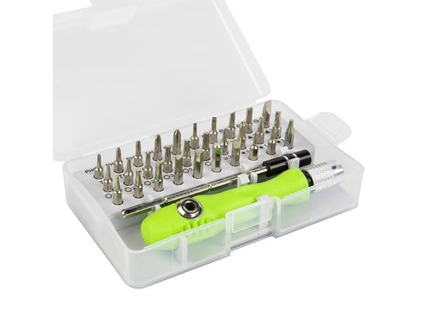 32-dele præcisionsskruetrækkersæt, grøn, Torx Phillips Hex, magnetiske bits, bærbart værktøjssæt