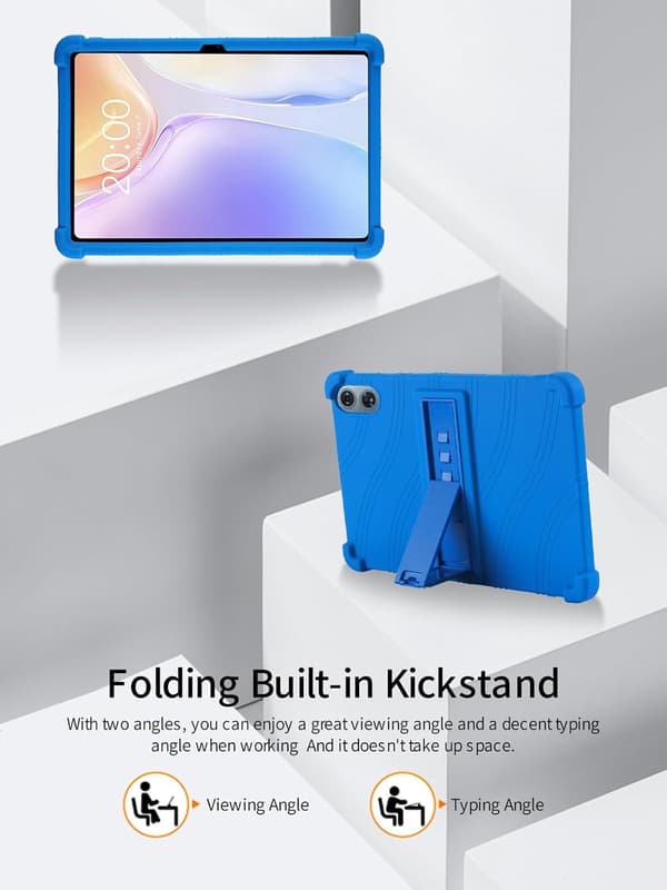 Silikonecover kompatibelt med Odea A12 12\" tablet, blødt, justerbart stativ, stødsikkert, til børn, blåt