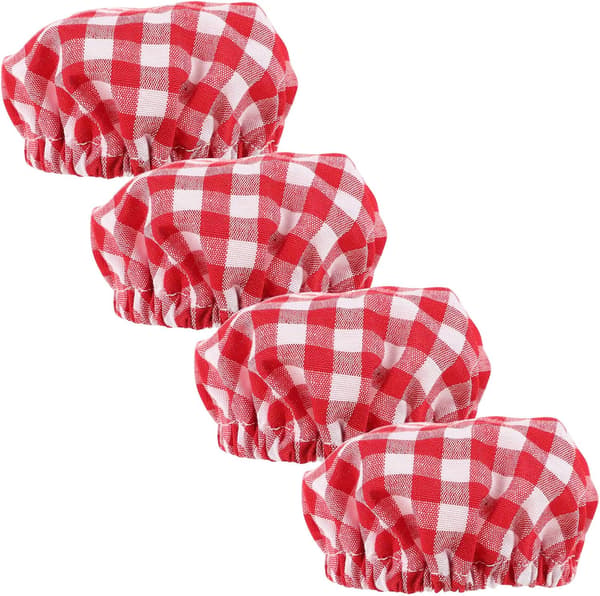 4-pack rutiga burklock i bomull för stora surdegsburkar, andningsbart tyglock med elastisk kant, återanvändbara matlock för köksbröd