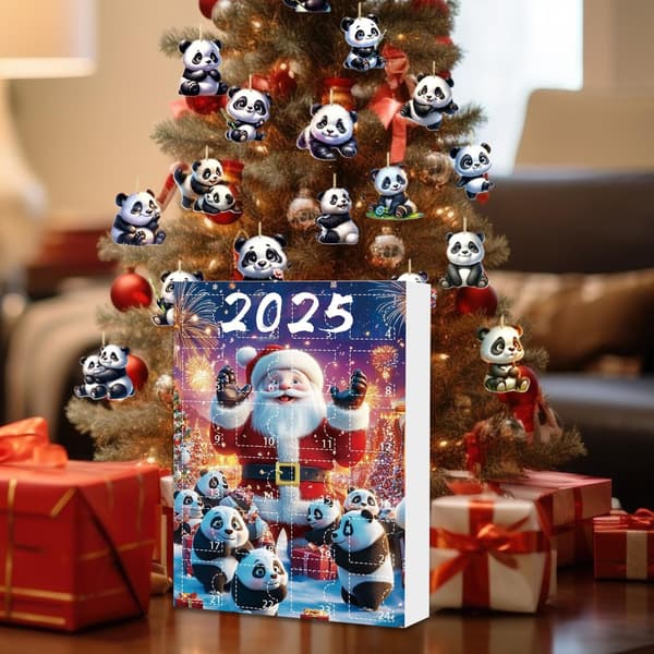 2025 Panda Julkalender, Akryl Nedräkningsprydnad, 24 Dagar, Väggdekoration E