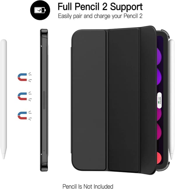 Sort etui kompatibelt med iPad Mini (A17 Pro, 2024-model, 7. generation) og iPad Mini 6 (2021)