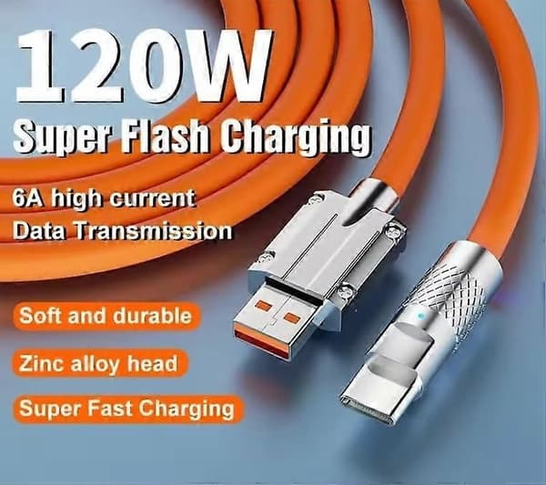 USB til USB Type C opladerkabel, CNC-bearbejdede hoveder af zinklegering, 120W 6A oplader