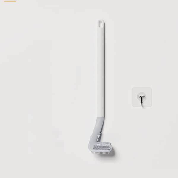 Toalettbørste med golfhode, langt håndtak, hvit, ergonomisk, trekantet hode