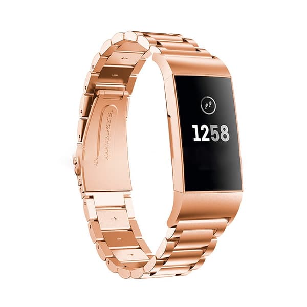 Armband i rostfritt stål för Fitbit Charge 3, Roséguld, Justerbart, Bekväm passform