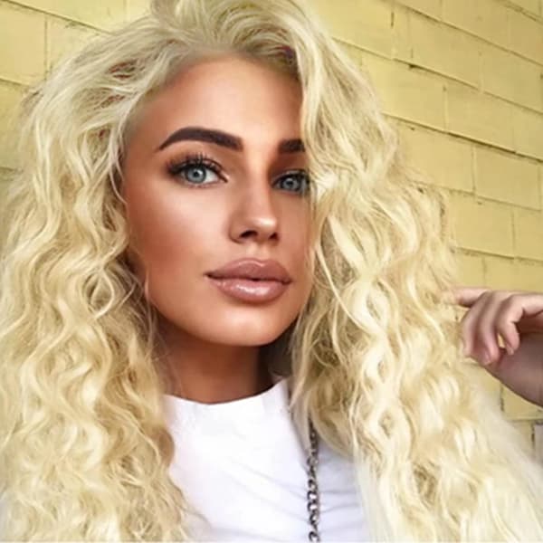 28 tommer blond krøllet #613 syntetisk hår fuld paryk til kvinder