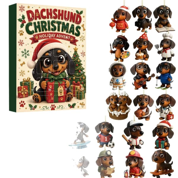 Dachshund Julekalender 2026 Juleanheng, Akryl Flat, Blind Box Julegave