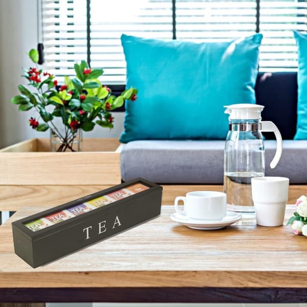 Förvaringslåda i trä för te, kaffe, tepåsar, sockerpaket, köksorganisatör för hemmet