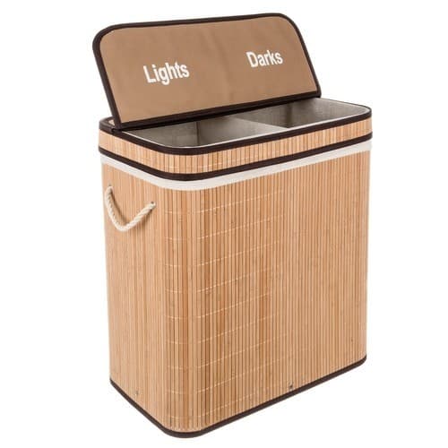 Klesvasksorterer i bambus, 2 rom, 100L, stor kapasitet, holdbar