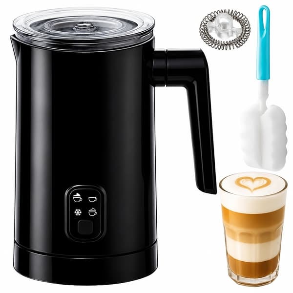Elektrisk mælkeskummer, sort, 400W, 160ml skumning 350ml opvarmning, rustfrit stål, non-stick, til cappuccino latte