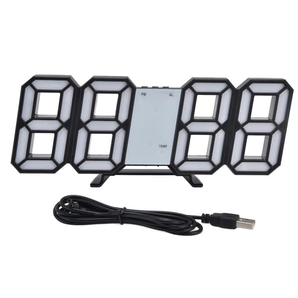 Digital LED-vægur med temperaturvisning, alarm, lydkontrol, automatisk dvale, sort