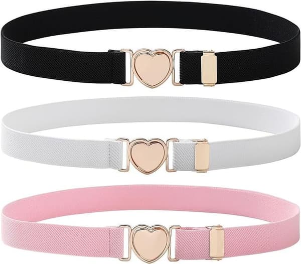 Justerbart elastiskt barnbälte med hjärtspänne - Stretchbälte för småbarnspojkar och -flickor, 3-pack