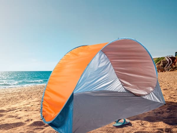 Pop-Up Strandtält, Självvikande UV-skydd, Blå Orange, Bärbart för Utomhusbruk
