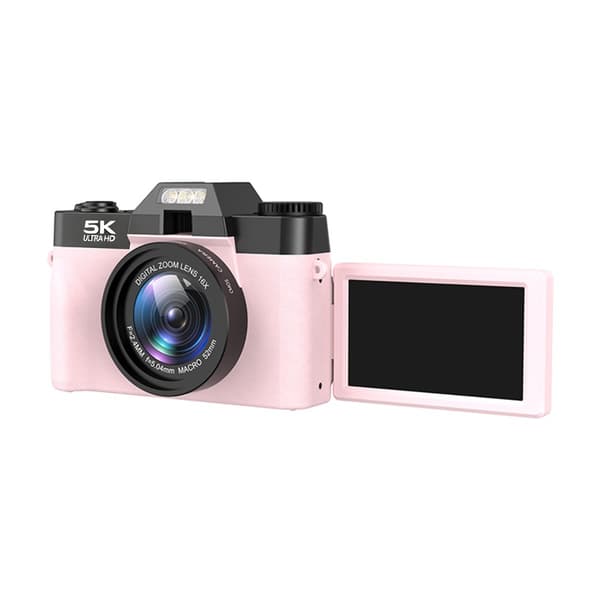 5K Digitalkamera 75MP, 52mm Vidvinkelobjektiv, 180° Flipskærm, WiFi, Vlogging Kamera, Pink