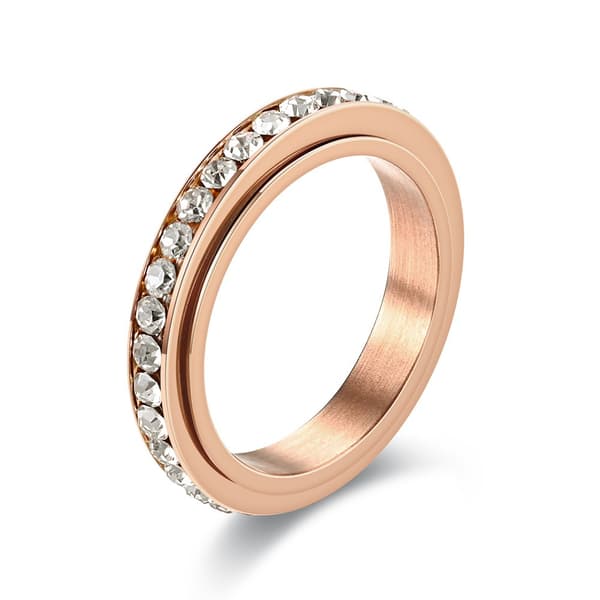 Roterende Angstring, Rosaguld, Rustfrit Stål med Zirkon, 19,9 mm, Stresslindring