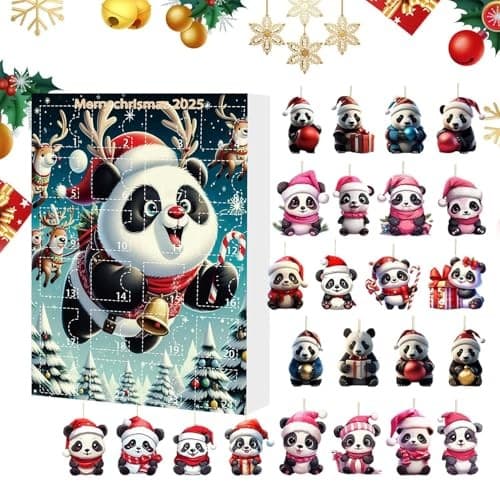 Julnedräkningskalender, 2D Akryl Panda Prydnad, 24-dagar, Stil A