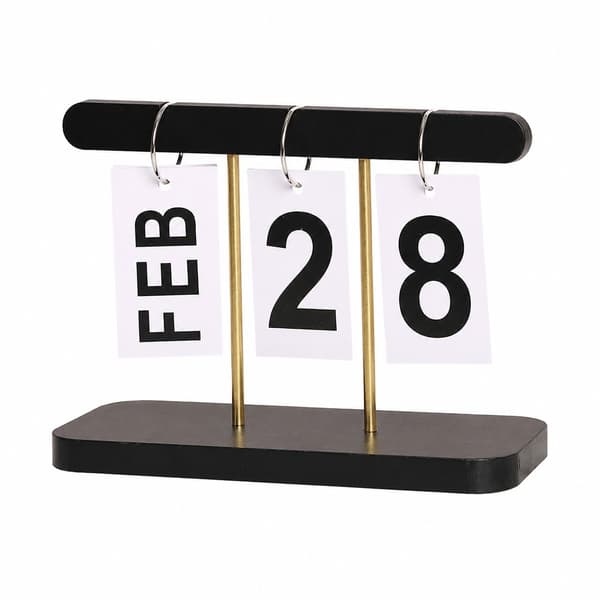Evighetskalender i tre, svart, minimalistisk skrivebordsklokke, hjemmekontorinnredning