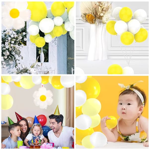 Daisy Ballongbågssats, Vit & Citrongul, 60-delars Festdekoration