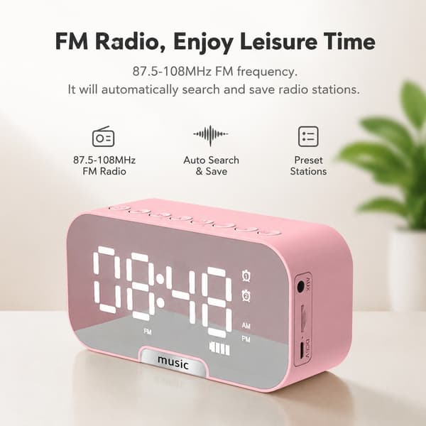 5-i-1 Multifunktionell Väckarklocka, Bluetooth-högtalare, Radio, Temperaturdisplay