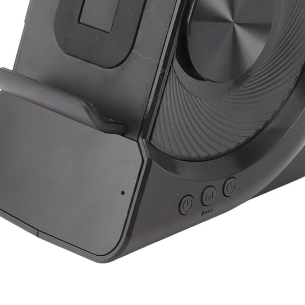 3-in-1 Bluetooth-kaiutin herätyskellolla, langaton lataus, 10W, PC ABS, musta yöpöydälle