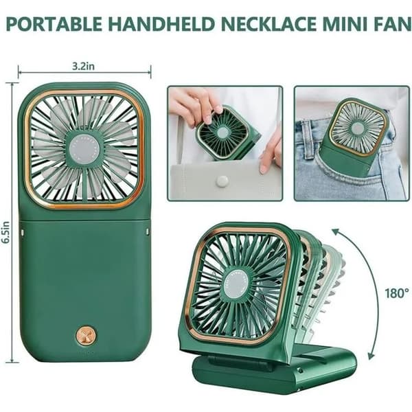 Mini Sammenfoldelig Lydløs USB Genopladelig Ventilator, 3000 mAh Powerbank, Bærbar