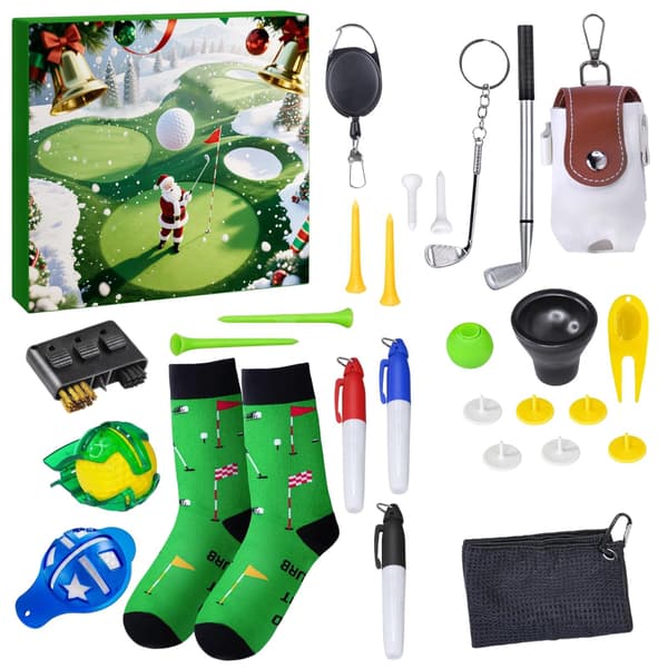 Golf Julekalender, 24-dagers Nedtelling til Jul med Ornament, Køller, Baller, Pegger