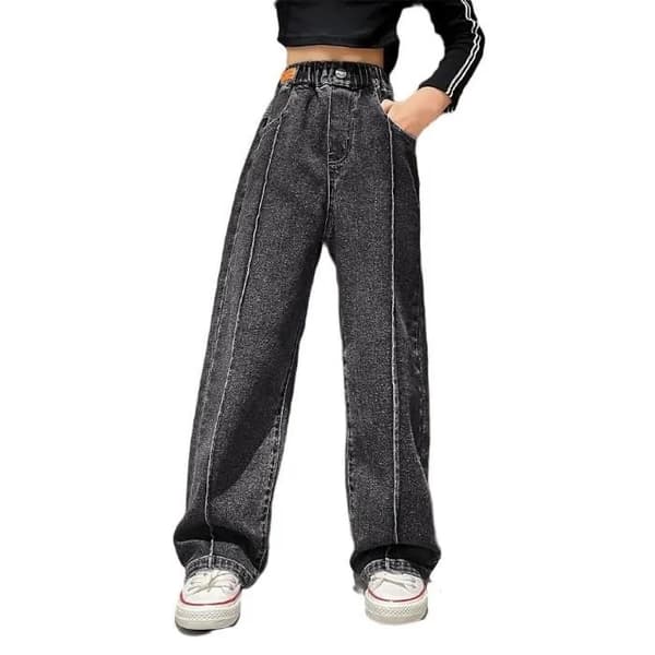 Piger Baggy Denim Bukser, Brede Ben, Streetwear, Bløde Åndbare
