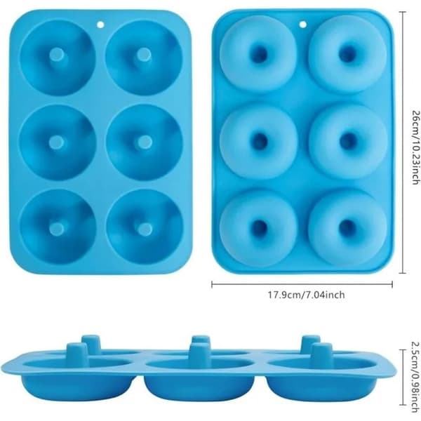 Donutformar i silikon, blå, set om 2, för 6 munkar, diskmaskinssäkra, värmebeständiga