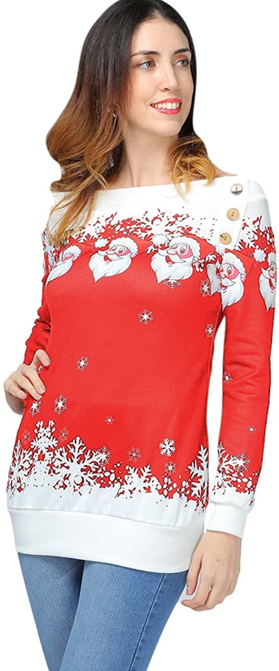 Off-Shoulder Tyk Striktrøje, Rød, Størrelse S, Julemønster, Langærmet