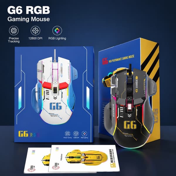 Ergonomisk Gamingmus med RGB, 6 DPI-indstillinger, 7000 Hz, Sort