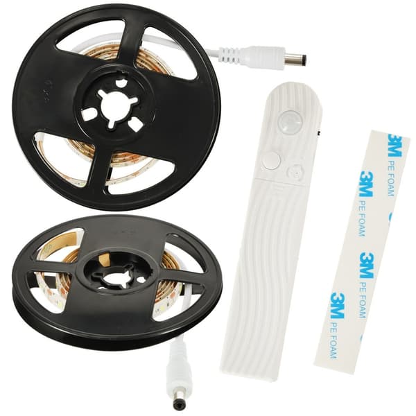 LED-stripe med bevegelsessensor, 1m, kaldhvit, batteri-/USB-drevet, timer, kan kuttes Kallvit
