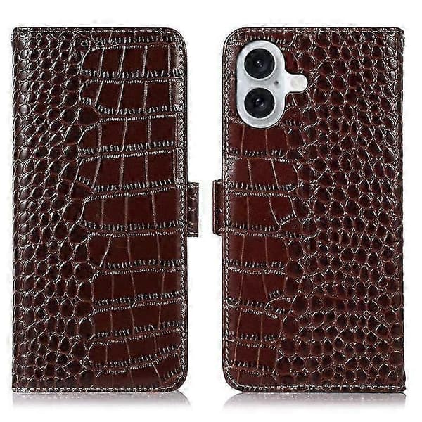 RFID Äkta Läderplånbok Telefonfodral Kompatibelt med iPhone 16 Plus Skal Brown