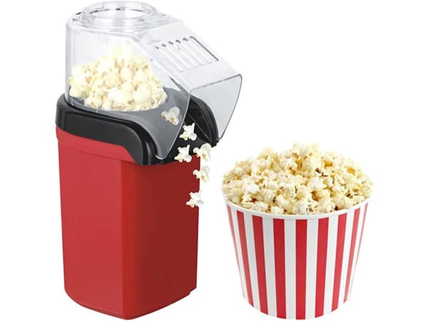 Varmluft Popcornmaskin 1200W, Oljefri, Rød, Sunn Snackmaskin