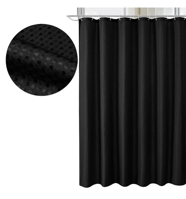 Vandtæt badeforhæng til badeværelset, sort, L 180x180cm, polyester, nem at rengøre
