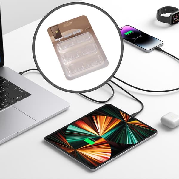 Skrivebordskabelorganisatorclips, Gennemsigtig, 3-pak, USB-kabelholder, ABS, Skrivebordskabelstyring
