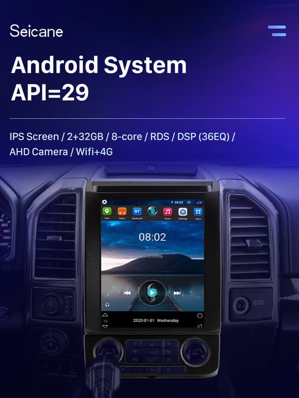 12.1\" Android bilstereo til Ford F150 2015-2019, 4+64GB, Qualcomm 8 Core, Trådløs Carplay