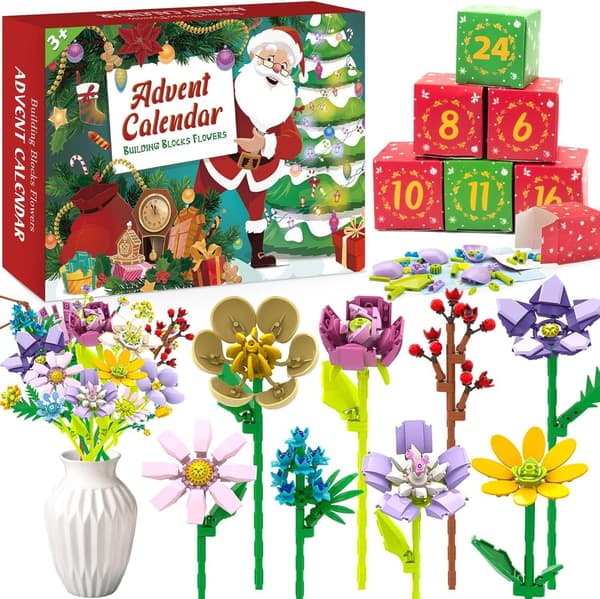 Julblombukett byggklossar blindbox, jultomtemodell, i lager
