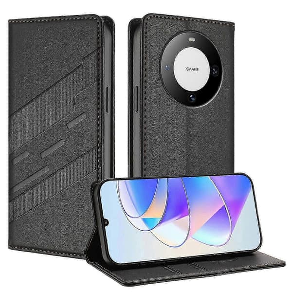 Præget pung PU-etui til Huawei Enjoy 50 Pro / nova Y90 Black For Huawei Mate 60