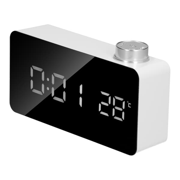 Digital vekkerklokke, LED speildisplay, justerbar slumrefunksjon, lysende, hvit