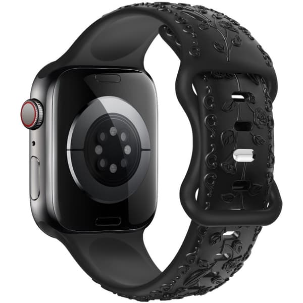 Silikone urrem til Apple Watch 44/45/46/49mm, Sort, 22mm, 3D Rosamønster