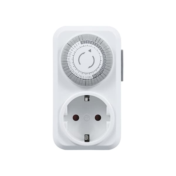 Mekanisk plug-in tidsbryter, 30 min til 24 timer, energibesparende, 250VAC 10A, hvit