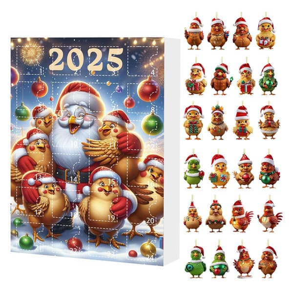 Kyllingpynt Julekalender, 24-dagers Nedtelling til Jul, Stil E, Akryl Tre-sjarm