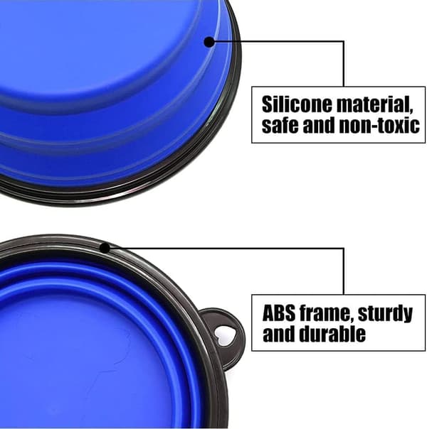 Sammenklappelig bærbar hundeskål til katte og hunde, foder- og vandskål til kæledyr med karabinhage Blue Large(1000ML)