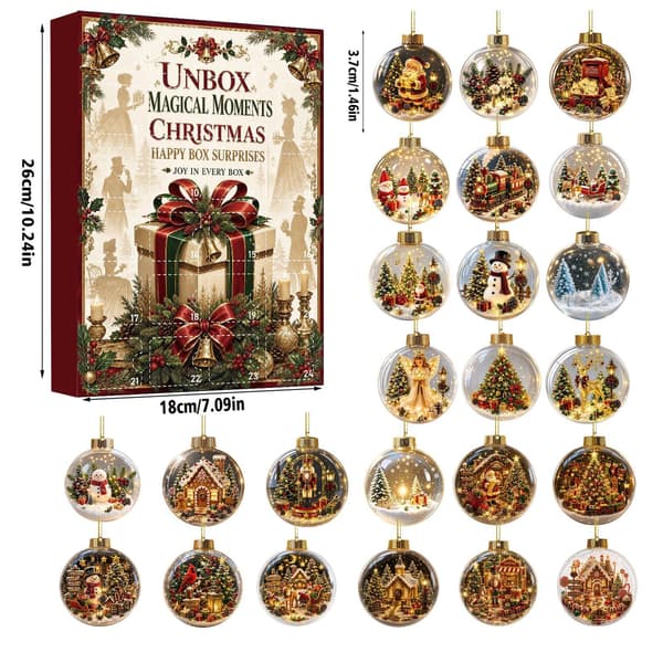 Julekalender Blind Box, Akryl Snøscene Ornament, Treanhengere Gave